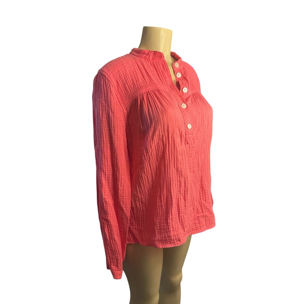 Women L J.Crew J. Crew BP555 Fresco Top Soft Gauze Pink Popover Blouse Shirt